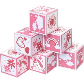 6pcs Baby Nursery Decor, Boho Nursery Decor for Girl Wooden Square Building Blocks Decorations for Nursery Christmas Bedroom Playroom Decorations