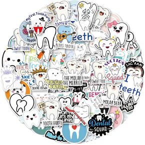 100Pcs Tooth Stickers for Kids, Vinyl Dental Stickers Tooth Fairy Stickers Decals for Laptop Water Bottle Bumper Luggage Computer Skateboard Snowboard