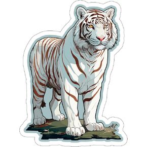 White Tiger Sticker Travel Outdoors Decal Vinyl Small Waterproof for Water Bottle Mug Passport Book Scrapbook Notebook Laptop Tumbler Skateboard Computer Phone Size 4" Funny Gift ID44990