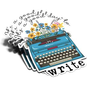 (5Pcs) It's A Good Day to Write Sticker Writer Floral Typewriter Decal Waterproof Vinyl Stickers Adult for Kindle Laptop Car Bike Tumbler Water Bottle Notebook Mug Helmet Typewriter - Size 3"x2.5"