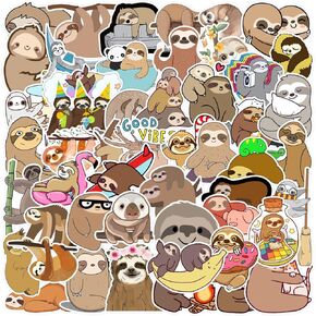 Cute Sloth Stickers,Vinyl Waterproof Animal Stickers for Water Bottle Skateboard Laptop Travel Case, Laptop Stickers for Adults Teens Kids (50 PCS)