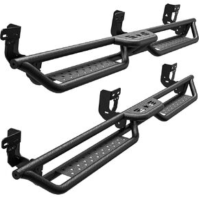 Running Boards Compatible with Dodge Ram Crew cab 1500 2009-2024(19-24 Classic ONLY), 2500 3500 2010-2024, 6" 2-Stairs Side Step Rails Coated Black Carbon Steel Nerf Bars