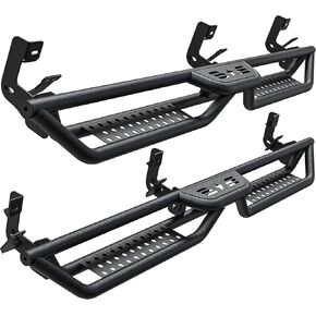 Running Boards Compatible with Dodge Ram Crew cab 1500 2009-2024(19-24 Classic ONLY), 2500 3500 2010-2024, 6" 2-Stairs Side Step Rails Coated Black Carbon Steel Nerf Bars