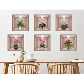 DTLIFEK 3D Green Plants Wall Decals 3D Flowers Vase Wall Sticker Green Pot Plants Wall Decor Colorful Floral Blossom Botanical Wall Panels Removable Peel and Stick Wallpaper for Bedroom Kitchen 39090