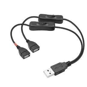 YACSEJAO USB 1 to 2 Splitter with Switch USB A 2.0 Male to Dual USB Female Jack Y Splitter ON/Off Charging Cable (0.3M/1FT)