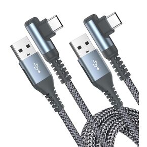 USB Type C Cable Right Angle [2-Pack, 3.3FT+3.3FT] iPhone 15 Charger Nylon Braided Cord for iPhone 16 15 Pro Max Plus, Samsung Galaxy S24 S23 S22 S21 S10 S9 Note 20 10 Flip A54 Pixel Moto PS5