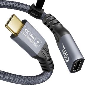 USB C Cable to USB C 3.2 Gen2 X 2 Male Female Angle Type C Charging Cable, 20Gbps Data Transfer, 240W 48V/5A Fast Charging Cable, 4K @ 60Hz Video Transfer (0.25M)