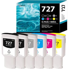 727 Ink Cartridges 6-Pack (300-ml Photo Black/Matte Black/Gray/Cyan/Magenta/Yellow) - Compatible Ink Cartridges Replacement for HP 727 Ink Work with DesignJet T1530 T2500 T920 T930 T1500 Printer