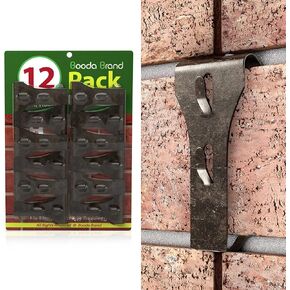 Brick Hook Clips for Hanging Outdoors, Brick Hangers for Brick Wall Hanging No Drill and Nails, Heavy Duty Brick Siding Clips Wall Hangers Fits Standard Brick 2-1/4" to 2-3/8" in Height (12, Standard)