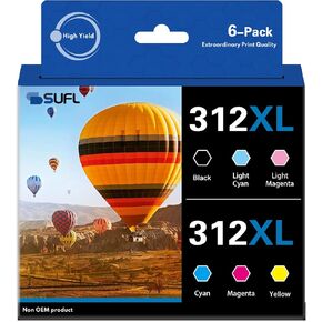 312XL Ink Cartridges Combo Pack (6-Pack) - SFL Compatible Replacement for 312 312XL Ink Cartridge with Expression Photo XP-8500 XP-8600 XP-15000 Printer