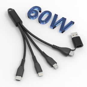 كابل شحن متعدد 5 في 1 شحن سريع 60 وات، كابل سلسلة مفاتيح USB عالمي قصير، سلك شحن محمول مجدول من النايلون مع نوع C [MFi & 3A شحن سريع ومزامنة البيانات وCarplay]/Micro USB/منافذ Lightning in Kuwait