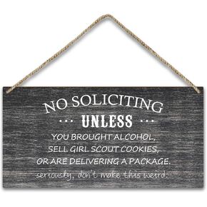 No Soliciting Sign Door Wood Sign Plaque Gift for House, Wooden Wall Hanging Sign with Twine, Shelf Wood Art Sign, Home Porch Yard Front Door Out Door Decor - 029