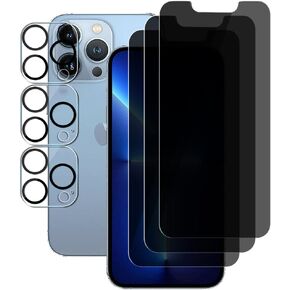 (3+3) For iPhone 13 Pro Max (6.7") (3 Pack) Anti Spy Private Tempered Glass Film Privacy Screen Protector and (3 Pack) Camera Lens Protector [Not Affect Flash], 9H Hardness, Anti Scratch