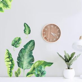 Large Green Leaf Wall Stickers Watercolor Tropical Jungle Palm Leaves Wall Decals Peel and Stick, Green Palm Rainforest Tropical Murals Removable Jungle Plants Wall Stickers