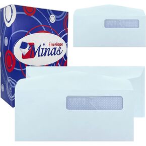 500 Minas Envelope #10 Business Envelope (Postage Meter/Reverse Flap Window) Upper Right-Hand Window, Security, White 24lb., Gum Flap, 500/Box
