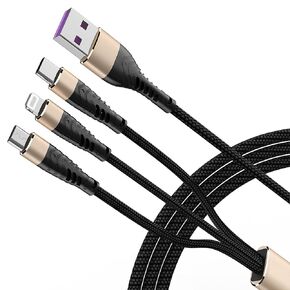 Multi Charging Cable, [1Pack 4FT] 3 in 1 Charging Cable Long Multiple USB Cord Nylon Braided Fast Charger for IP/Type-C/Micro-USB Compatible with Most Cell Phones/Android/Tablets/Samsung Galaxy/Pixel