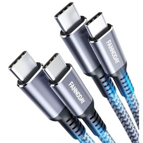 Fannoday USB C to USB C Cable, 60W 2-Pack 2FT USB C Cable Nylon Braided for iPhone 15, Samsung Galaxy S23 S22 S21, Google Pixel 8 7 6, MacBook Air/Pro, Dell XPS, iPad Pro/Mini/Air