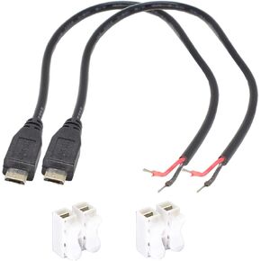 N//C 2pcs Micro USB Male Plug Cable 12inch 30cm 5V 3A 22AWG 2 Wires Power Pigtail Cable Cord DIY Black, 1 feet