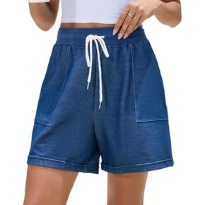 Women's 100% Cotton Casual Bermuda Shorts with Drawstring Waist and Pockets