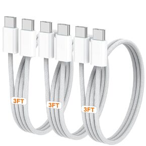Sundix USB C Cable, (3ft, 3Pack) USB C to USB C Charging Cable, 100W/3A Fast Type C Nylon Braided Cord Compatible with iPhone 16/16 Pro/16 Pro Max/16 Plus/15, iPad Pro 2021, Air5, MacBook Pro 2020