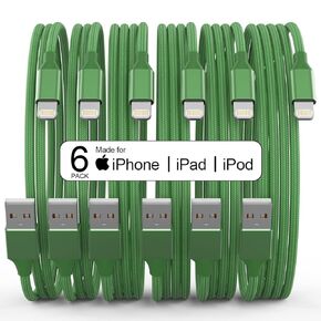 6 Pack [Apple MFi Certified] 3/3/6/6/10/10 FT iPhone Charger Colorful Nylon Lightning Cable Compatible iPhone 13 mini/13/12/11 Pro Max/XS MAX/XR/XS/X/8/7/Plus/6S/6/SE/5S/iPad