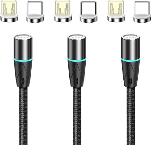 N. NETDOT Gen12 Magnetic Fast Charging Data Transfer Cable Compatible with Micro-USB & USB-C Smartphones Come with 2 Connectors Each Cable[1ft,3 Pack Black] in Saudi Arabia