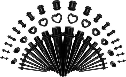 50PCS Acrylic, Silicone Ear Stretching Kit: Lightweight Tapers, Tunnels & Plugs for Starter Expanders, Body Piercing Jewelry Earring Gauges Gauging Set for Men, Women (Size: 14G-0000G, Dark Grey) in Saudi Arabia