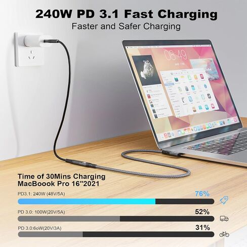 كابل USB C إلى USB C 3.2 Gen2 X 2 ذكر أنثى زاوية نوع C كابل شحن، نقل بيانات 20 جيجابت في الثانية، كابل شحن سريع 240 وات 48 فولت/5 أمبير، نقل فيديو 4K @ 60 هرتز (0.25 متر) in Saudi Arabia