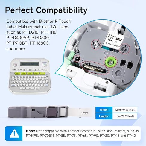 عبوة واحدة من شريط صانع الملصقات لشريط صانع الملصقات TZe-231 TZe231 TZe TZ، متوافق مع Brother P Touch PT-D210 PT-H110 PT-D400 PT-D600، أسود على أبيض، 12 مم 0.47 بوصة in Kuwait