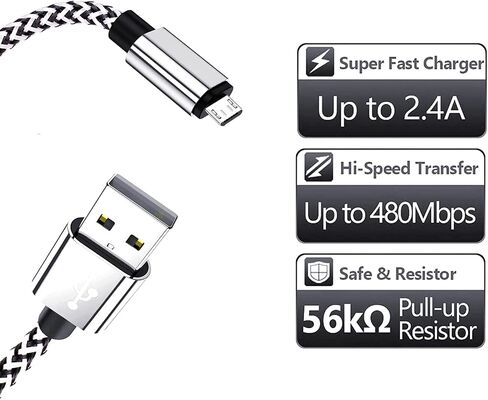 Micro USB Android Cable, KSun.Y (2 Pack 3FT) Fast Charging Cord Micro USB 2.0 Connector Braid Compatible with Samsung Galaxy, Motorola More (2 Pack 3FT) in Saudi Arabia