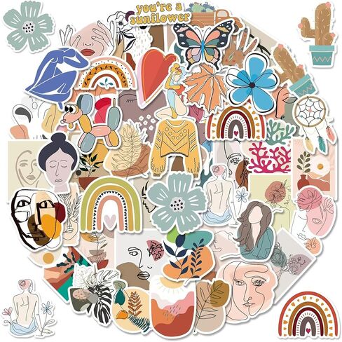 NEGE 50Pcs Cute Boho Stickers for Water Bottles,Waterproof Vinyl Stickers Pack,Laptop Skateboard Hydroflask Phone Computer Scrapbook Car Luggage Decals, Party Decor for Teens Adults Girl in Saudi Arabia