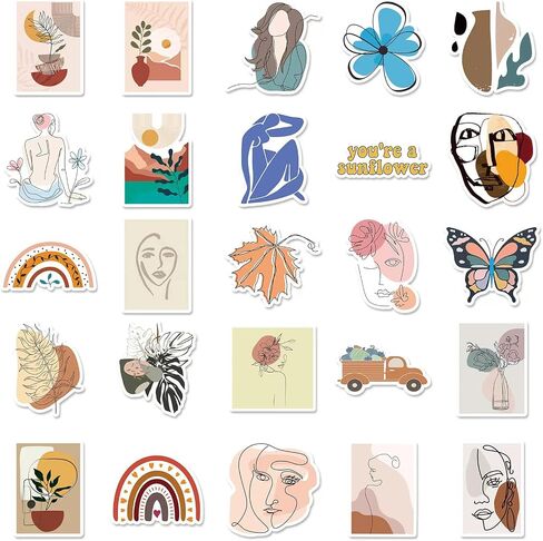 NEGE 50Pcs Cute Boho Stickers for Water Bottles,Waterproof Vinyl Stickers Pack,Laptop Skateboard Hydroflask Phone Computer Scrapbook Car Luggage Decals, Party Decor for Teens Adults Girl in Saudi Arabia
