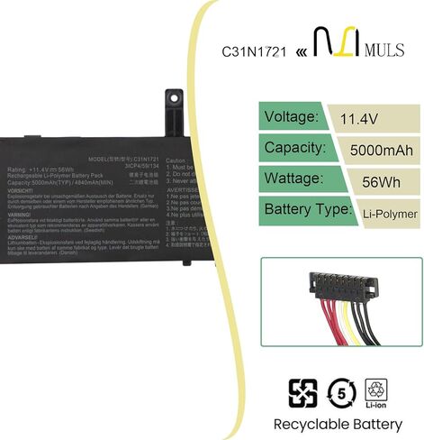 MULS 56Wh C31N1721 بطارية ل ASUS E406 L406 R420 E406SA E406MA R420SA R420MA L406SA L406MA E406SA-3G E406SA-BV211T E406SA-BV247TS E406MA-BV539TS E406MA-EK065T R420SA- BV225TS R420MA-BV205TS كمبيوتر محمول in Saudi Arabia