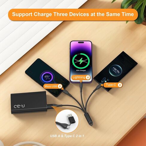 كابل شحن متعدد 5 في 1 شحن سريع 60 وات، كابل سلسلة مفاتيح USB عالمي قصير، سلك شحن محمول مجدول من النايلون مع نوع C [MFi & 3A شحن سريع ومزامنة البيانات وCarplay]/Micro USB/منافذ Lightning in Kuwait