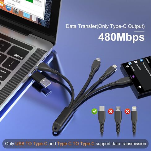 كابل شحن متعدد 5 في 1 شحن سريع 60 وات، كابل سلسلة مفاتيح USB عالمي قصير، سلك شحن محمول مجدول من النايلون مع نوع C [MFi & 3A شحن سريع ومزامنة البيانات وCarplay]/Micro USB/منافذ Lightning in Kuwait