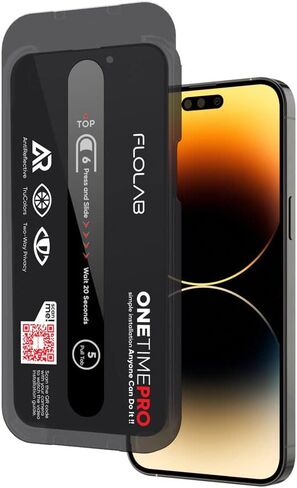 واقي شاشة الخصوصية FLOLAB NanoArmour ONETIME PRO المضاد للانعكاس لهاتف iPhone 14 Pro، أفضل زجاج مقسى لهاتف iPhone يحمي خصوصيتك - متين وسلس وسهل التركيب وخالي من الغبار in Saudi Arabia