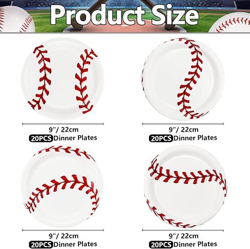 40Pcs Baseball Party Plates Decorations - Including 9" Baseball Ball Plates Disposable Dinner Plates for Kids Baseball Fan Sports Event Baseball Theme Party Supplies in Kuwait