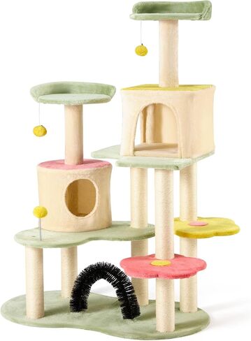 Cat Tree 27.5-Inch Pink Small Cat Tree Tower for Indoor Cat, Cute Cat Tree with Sisal Scratching Posts,Cat Self Groomer, Top Perch,Cozy Hammock and Hanging Toys for Kittens and Cats in Saudi Arabia