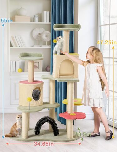 Cat Tree 27.5-Inch Pink Small Cat Tree Tower for Indoor Cat, Cute Cat Tree with Sisal Scratching Posts,Cat Self Groomer, Top Perch,Cozy Hammock and Hanging Toys for Kittens and Cats in Saudi Arabia