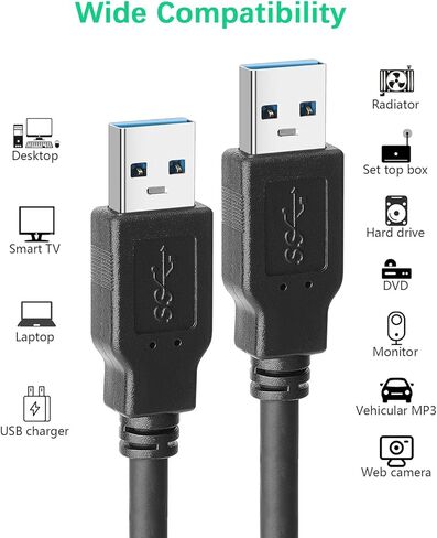 PASOW 2 Pack USB 3.0 Male to Male Cable Type A to A Male SuperSpeed USB to USB Extension Cord for Data Transfer (1.5 Feet) in Saudi Arabia