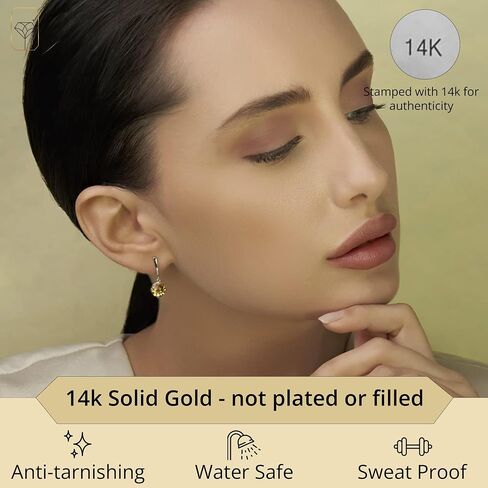 14k White or Yellow Gold Solitaire Gemstone Round Drop Dangle Earrings for Women 8mm Birthstone with Push Backs by MAX + STONE in Saudi Arabia