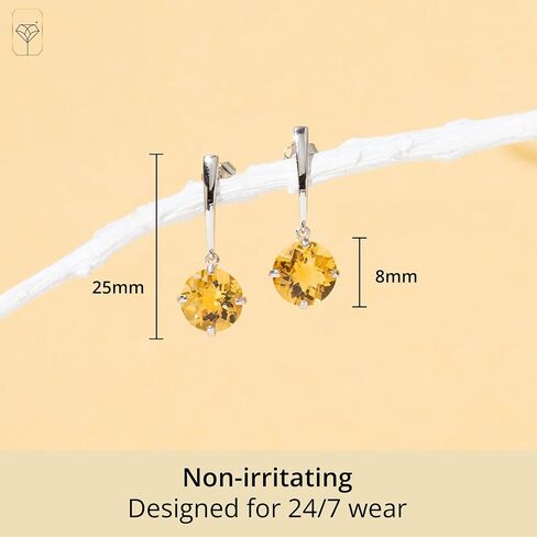 14k White or Yellow Gold Solitaire Gemstone Round Drop Dangle Earrings for Women 8mm Birthstone with Push Backs by MAX + STONE in Saudi Arabia