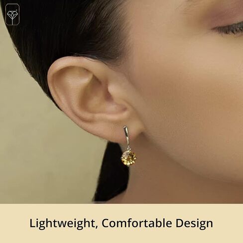 14k White or Yellow Gold Solitaire Gemstone Round Drop Dangle Earrings for Women 8mm Birthstone with Push Backs by MAX + STONE in Saudi Arabia