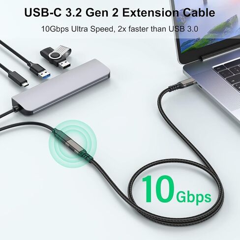 كابل تمديد USB C بطول 3.3 قدم، سلك USB من النوع C ذكر إلى أنثى [USB3.1 Gen2/10Gbps] موسع USB C لنقل المزامنة 100 وات/5 أمبير شحن سريع متوافق مع أجهزة MacBook، والكمبيوتر المحمول، والكمبيوتر اللوحي، والهاتف المحمول والمزيد in Kuwait
