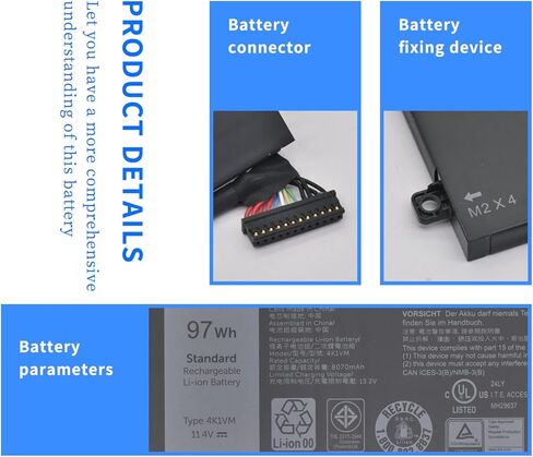 بطارية كمبيوتر محمول 4K1VM لأجهزة الكمبيوتر المحمول Dell G7 17 7700 Vostro 15 7500 Series V0GMT XYCW0 NCC3D 0W62W6 11.4V 97Wh 8070mAh in Kuwait