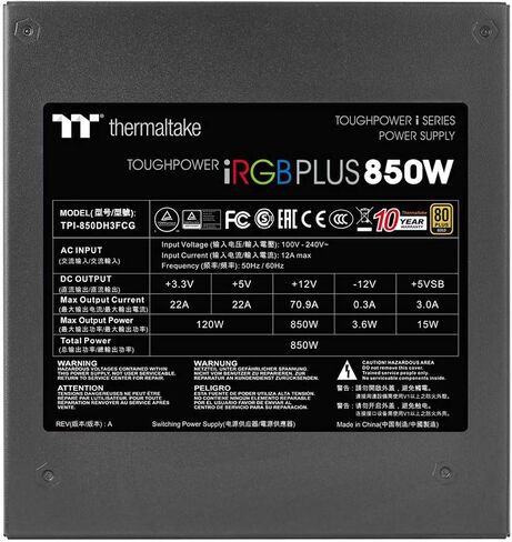 Thermaltake Toughpower iRGB Plus 750W 80+ Gold SLI/Crossfire Ready RGB LED ATX12V V2.4/ EPS V2.92 10 Year Warranty Fully Modular Digital Power Supply PS-TPI-0750F3FDGU-1 in Kuwait