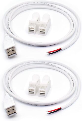 2PCS 20AWG White USB Pigtail Male 2 Wire 5V 5A 1M/3.3FT USB 2.0 Male Plug 2 Pin Bare Wire Open End Wire Cable with 2-Position Spring Wire Connector for Replacement Repair DIY Pigtail Cable in Kuwait