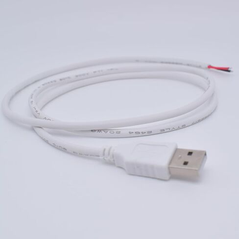 2PCS 20AWG White USB Pigtail Male 2 Wire 5V 5A 1M/3.3FT USB 2.0 Male Plug 2 Pin Bare Wire Open End Wire Cable with 2-Position Spring Wire Connector for Replacement Repair DIY Pigtail Cable in Kuwait