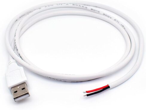 2PCS 20AWG White USB Pigtail Male 2 Wire 5V 5A 1M/3.3FT USB 2.0 Male Plug 2 Pin Bare Wire Open End Wire Cable with 2-Position Spring Wire Connector for Replacement Repair DIY Pigtail Cable in Kuwait