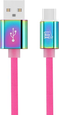LAX Gadgets USB C Cable - Nylon Braided USB-C Charging Cable & Data Transferring - USB A to USB C for Android Phones, Google Pixel, Apple MacBook & Samsung Galaxy Phones - 6ft - Rainbow (USBC6BOW) in Saudi Arabia